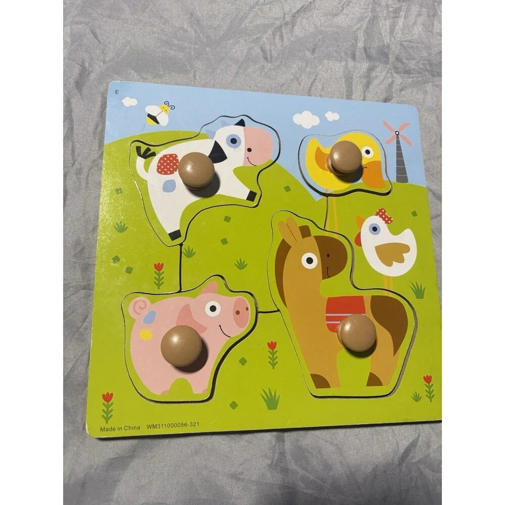 Spark Create Imagine Wooden 4 Pieces Mini Puzzle Farm Animals, 18m + Toddler Toy
